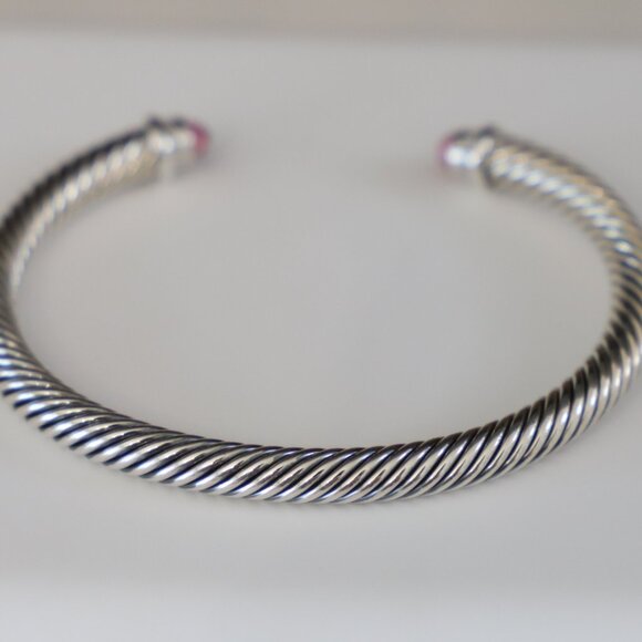 David Yurman Sterling Silver 5mm Cable Bracelet Tourmaline & Diamonds size Small - Picture 5 of 6